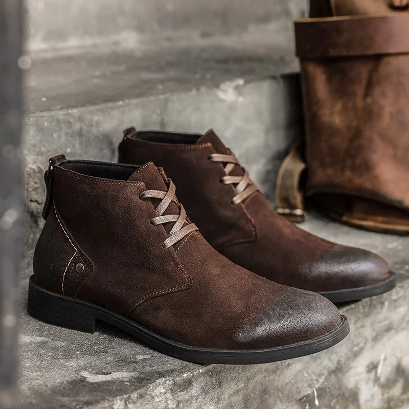 Men'S Shoes Zipper - Sepatu Boots Kulit Suede Sapi Baru