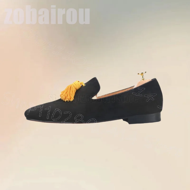 Men'S Shoes Yellow And Black - Sepatu Pria Suede Hitam Dekorasi Rumbai