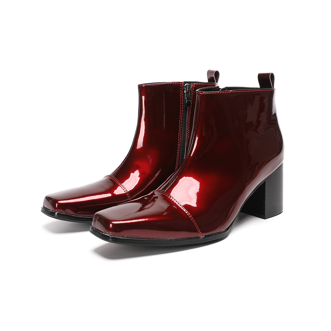 Men'S Shoes Zipper - Sepatu Bot Pria Kulit Asli Merah