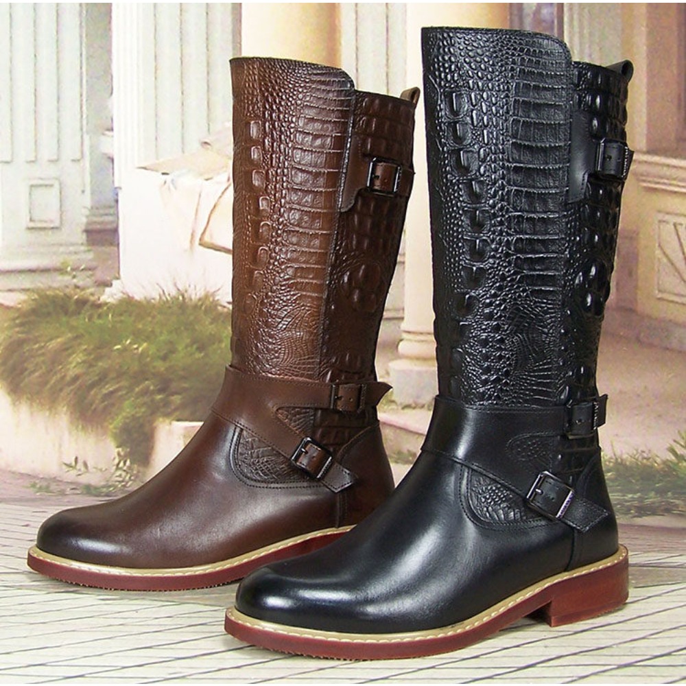 Men'S Shoes Zipper - Sepatu Bot Berkuda Pria Kulit Embos