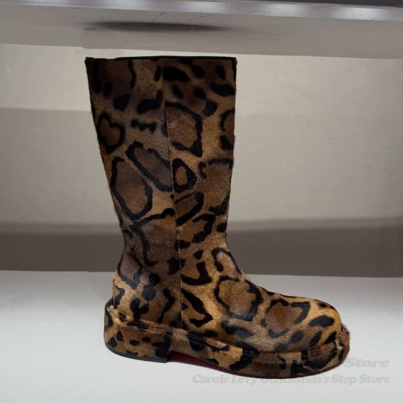 Men'S Shoes Zipper - Sepatu Boots Setengah Betis Motif Leopard