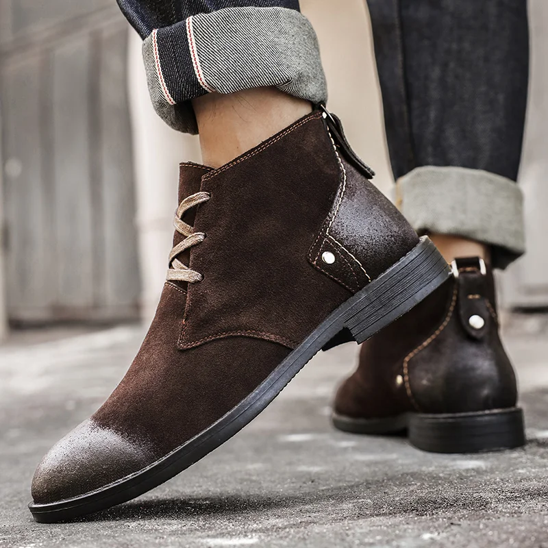 Sepatu Boots Kulit Suede Sapi  - Men'S Shoes Zipper ulasan dan harga
