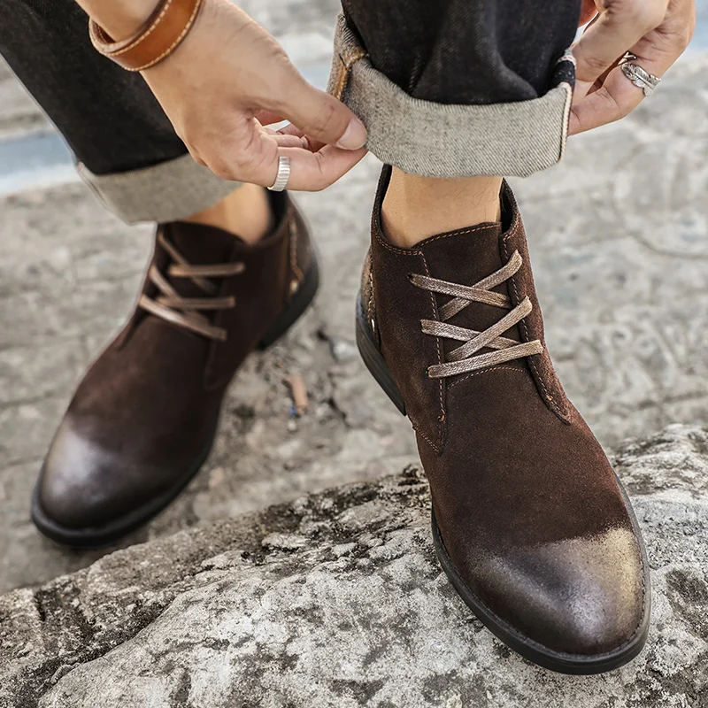 Sepatu Boots Kulit Suede Sapi  - Men'S Shoes Zipper ulasan dan harga